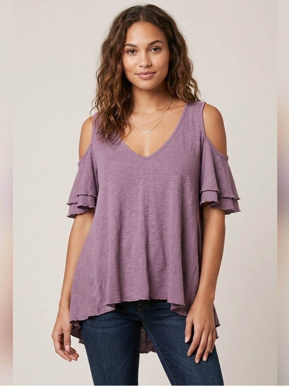 NWT Free People Ruffle Sleeve Open Shoulder Cold Shoulder Boho Blouse Size Small